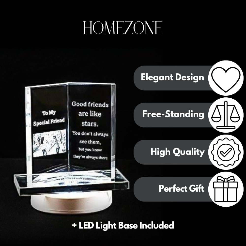 HomeZone Targa In Vetro A Forma Di Libro Con Luce LED - Scritta Special Friend, Regalo Sentimentale Per Amici, Con Base Illuminata