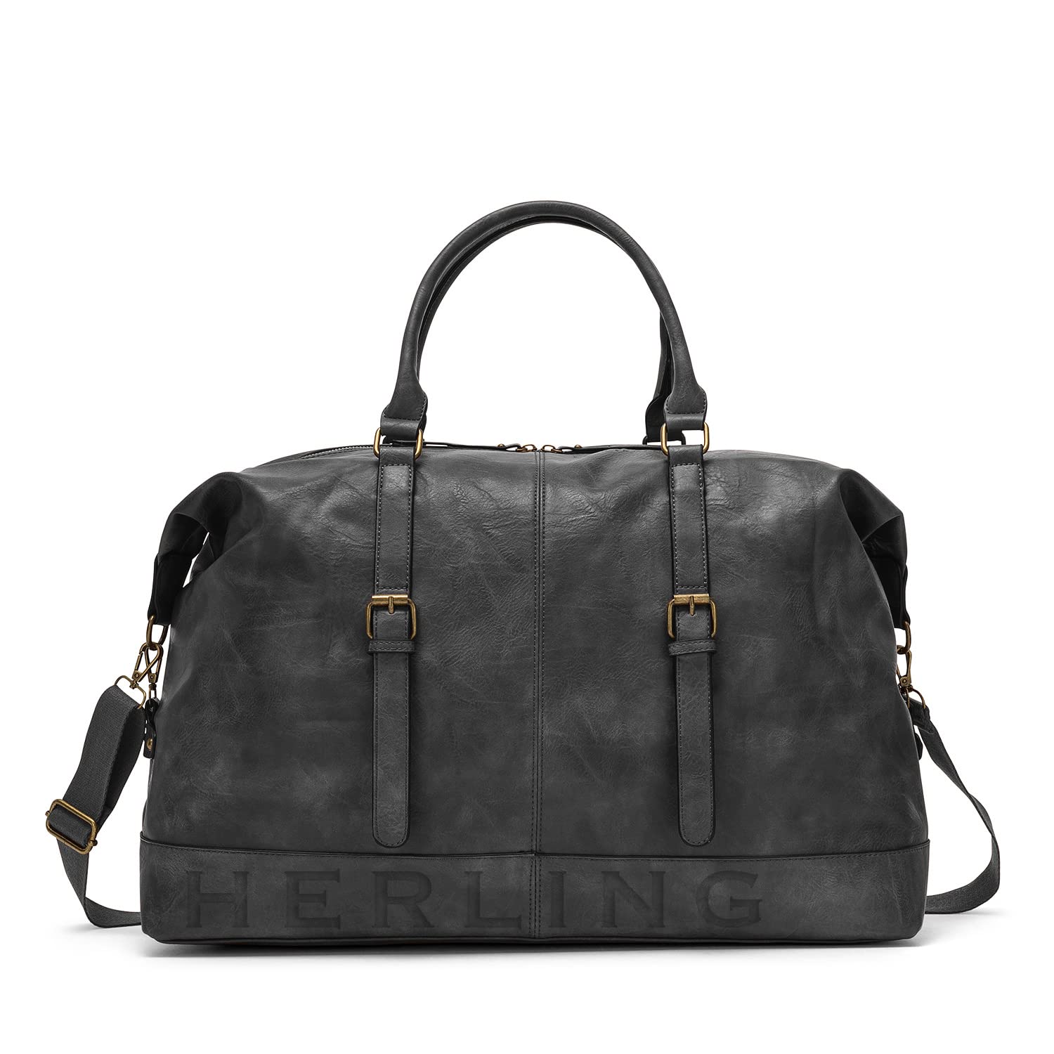 HERLING Borsone uomo/donna PASCAL vintage borsa da viaggio pelle PU (Anthracite Grey)