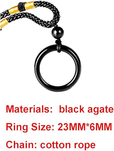 Miniatura 5 de Hombres Mujeres Negro Ágata Natural Piedra Cristal Anillo Forma Colgante Collar Protección Potente Joyería Accesorios Ajustable, Piedra de ágata