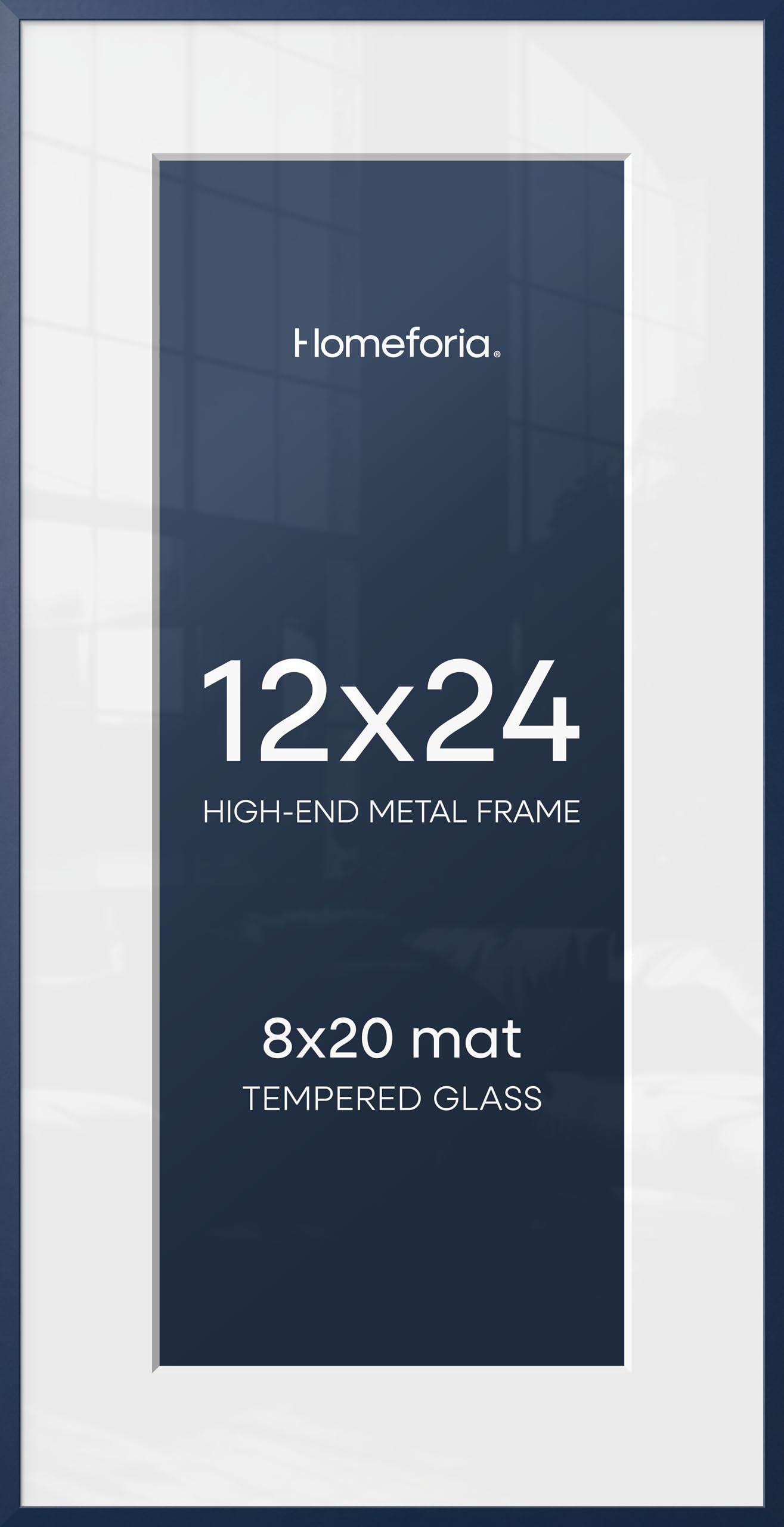 Homeforia 12x24 Blue Picture Frame, High-End Metal, 8x20 Mat, Glass | High End Aluminum, Tempered Glass, Acid-Free 8x20 Removable Mat, 12x24 in Edge-to-Edge Display 24x12, Wall Kit, Set Of 1