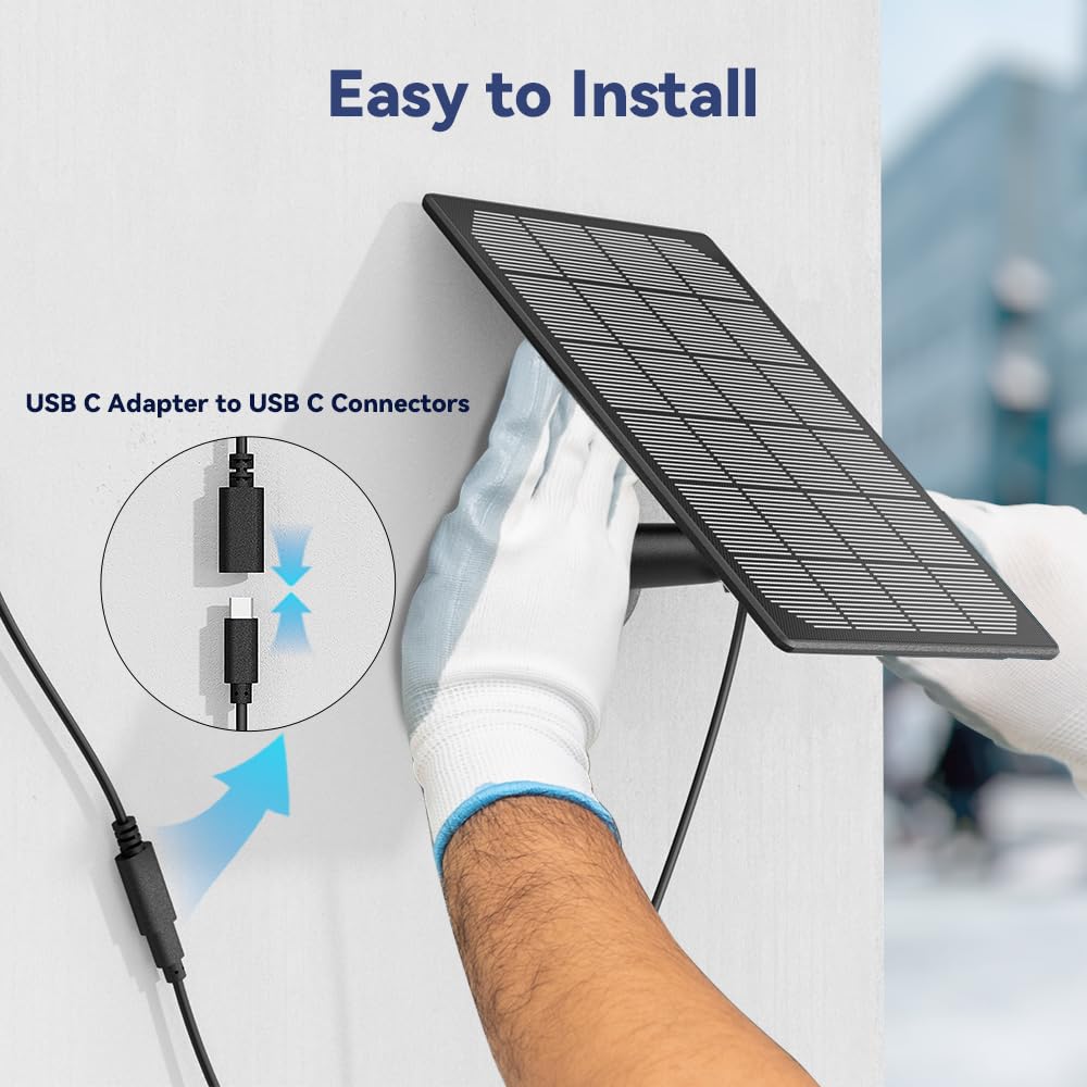 ctronics Solarpanel für Outdoor-Überwachungskameras, 2-in-1-Anschluss mit Typ-C-Konverter zum Kombinieren von 2 Solarpanels (für 690-4MPSA und mehr Überwachungskameras mit Typ-C-Anschluss)