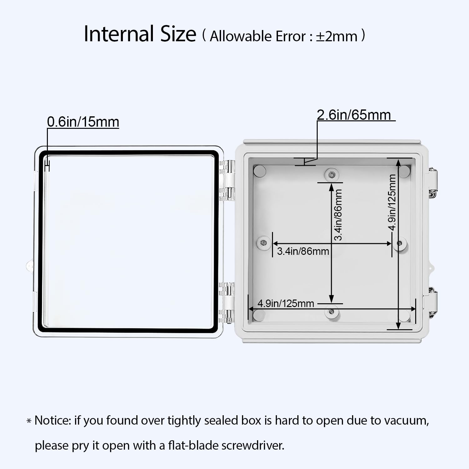 LeMotech Electrical Box, IP67 Waterproof Hinged Clear Cover Stainless Steel Latch Junction Box, ABS Plastic Electrical Enclosure with Mounting Plate,Wall Brackets, Cable Glands,5.9"x5.9"x3.5",Grey