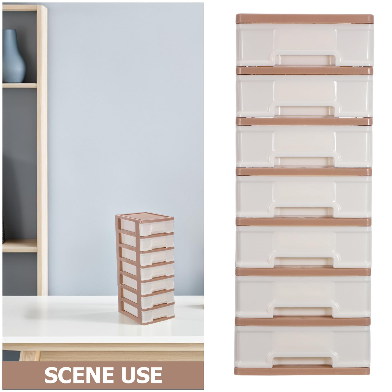Organizador de Escritorio de Plástico 7 Cajones Marrón | Diseño Multicapa de Almacenamiento, Estructura Resistente, Uso Versátil, Adecuado para Apartamentos Pequeños y Dormitorios