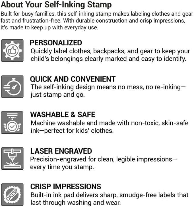 Stamp 'N Stick Clothing and Belongings DIY Stamp Label Kit with Custom Name | Skin Safe | Dishwasher Safe | Washing Machine Safe