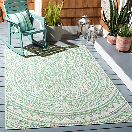SAFAVIEH Courtyard Outdoor Area Rug 9'x12', Boho Ivory & Green CY8734-55712
