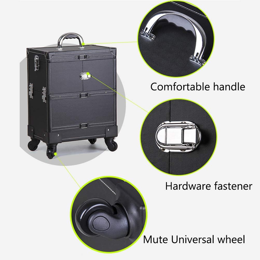 Large Makeup Vanity Case on Wheels with Mirror Professional High Capacity Cosmetics Box Trolley Case for Hairdressing Nail Makeup