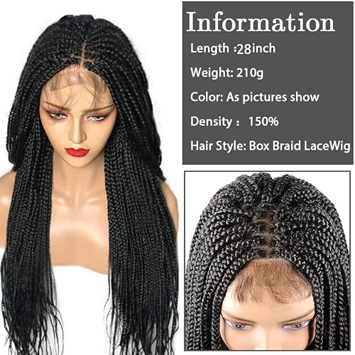 28 Inch Box Braided Wigs Hand Braided 13X4 Lace Frontal Micro Braids Wigs Knotless With Baby Hair Natural Black For Black Women Kanekalon Heat Resistant Fiber Black Synthetic Hair Wig Lightweight #TOP2