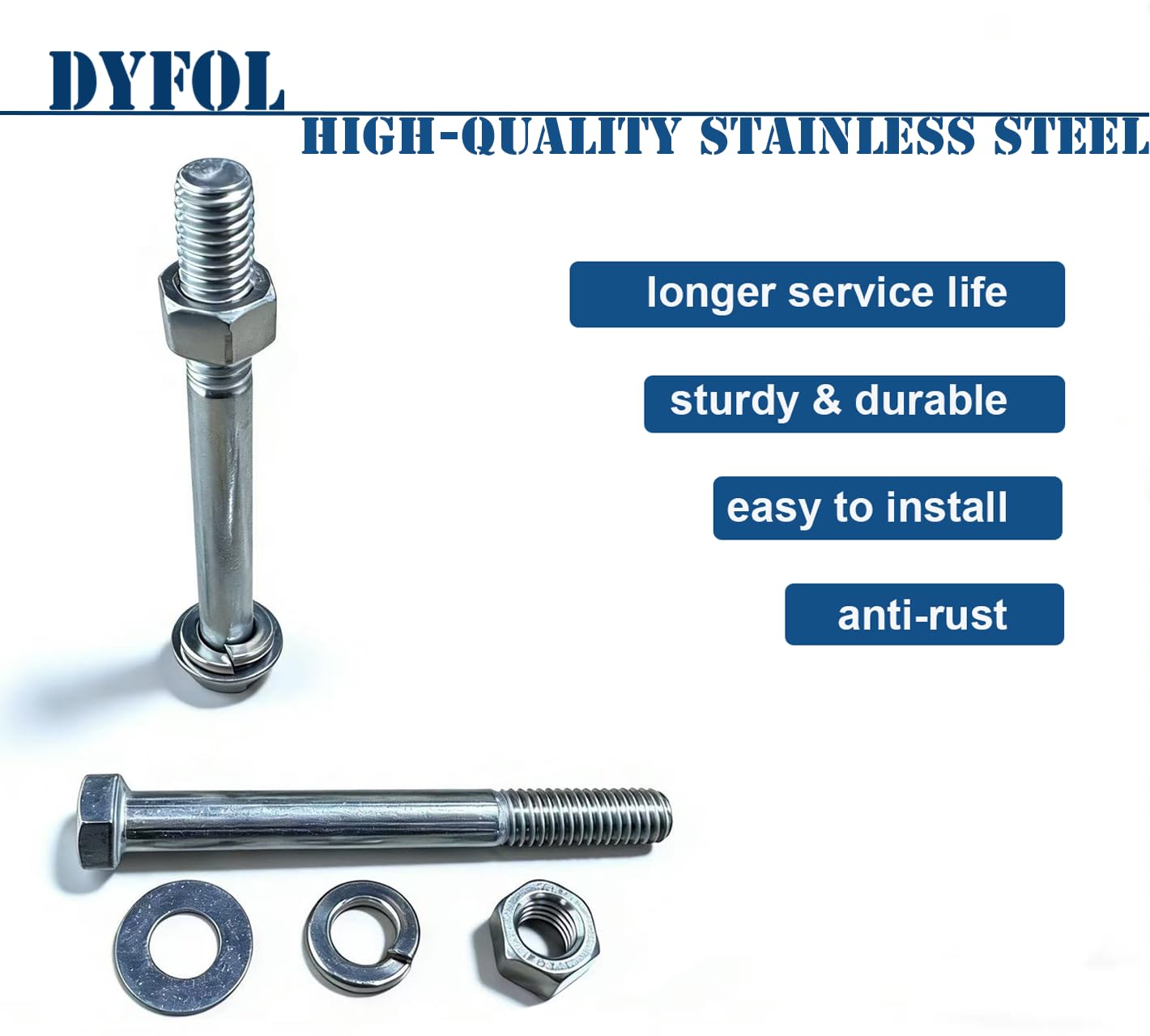 Hex Bolt, 3/4-10 * 5-1/2" Hex Head Screws Bolts, Nuts, Flat & Lock Washers,304 Stainless Steel 18-8, Partial Thread, 1 Set by DYFOL