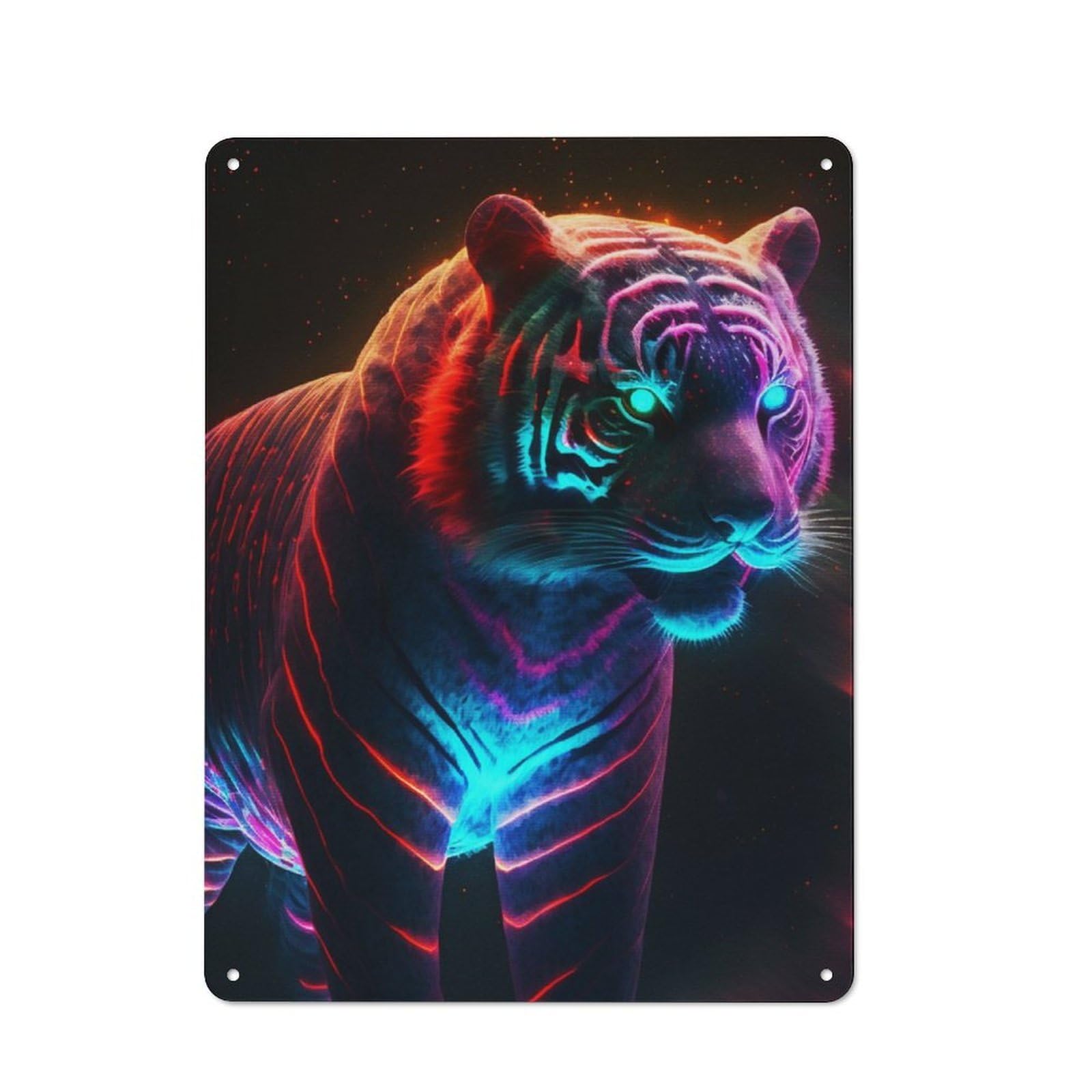 Junmoney Neon Tiger Rustic Tin Sign 40X30cm Featuring For Living Room Wall, For Metal Sign Collectors, For Garage And Workshop Walls