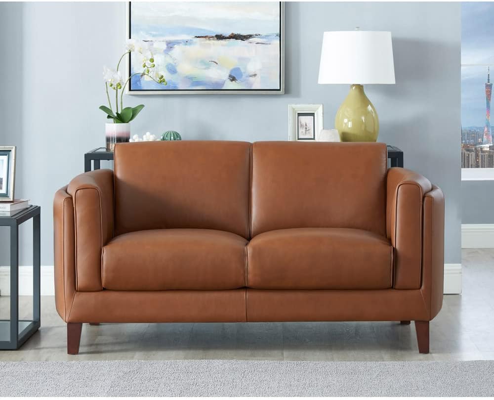 Hydeline Maui 100% Leather Sofa and Loveseat, Nutmeg Brown