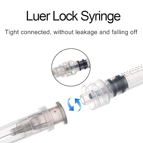 100 Pack 1ml Syringe for Liquid,with Luer Lock 27Ga Needle 1/2 Inch for Scientific Labs, Glue Application, Measuring