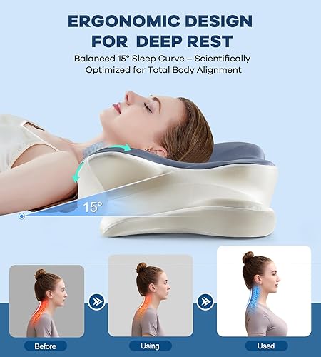 Miniatura 5 de DONAMA - Almohada cervical para cuello y hombro, almohada de espuma viscoelástica con contorno, almohada ergonómica para el cuello con funda