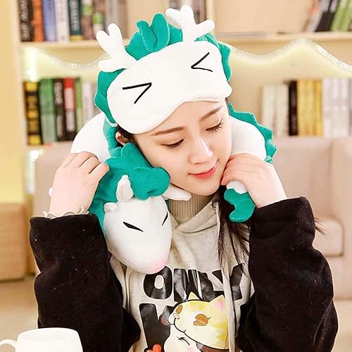 Miniatura 4 de Almohada de cuello de dragón Anime linda almohada de dragón Haku Anime muñeca de peluche juguete almohadas de viaje para niños con máscara de ojos