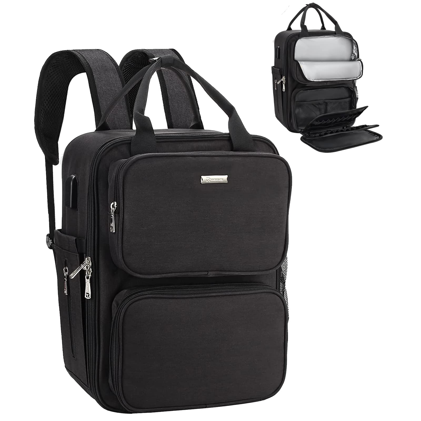 Photo 1 of Relavel Makeup Backpack Large Makeup Case with Leakproof Insulated Cooler Pocket and Lipstick Storage Organizer, Professional Cosmetic Bag for Makeup Artist Travel Box with Adjustable Dividers (Black)