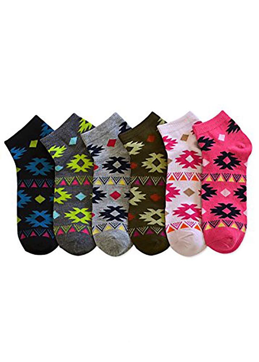 ToBeInStyle Pack of 6 Printed &amp; Solid Low Cut Ankle Socks - Kid’s &amp; Adults