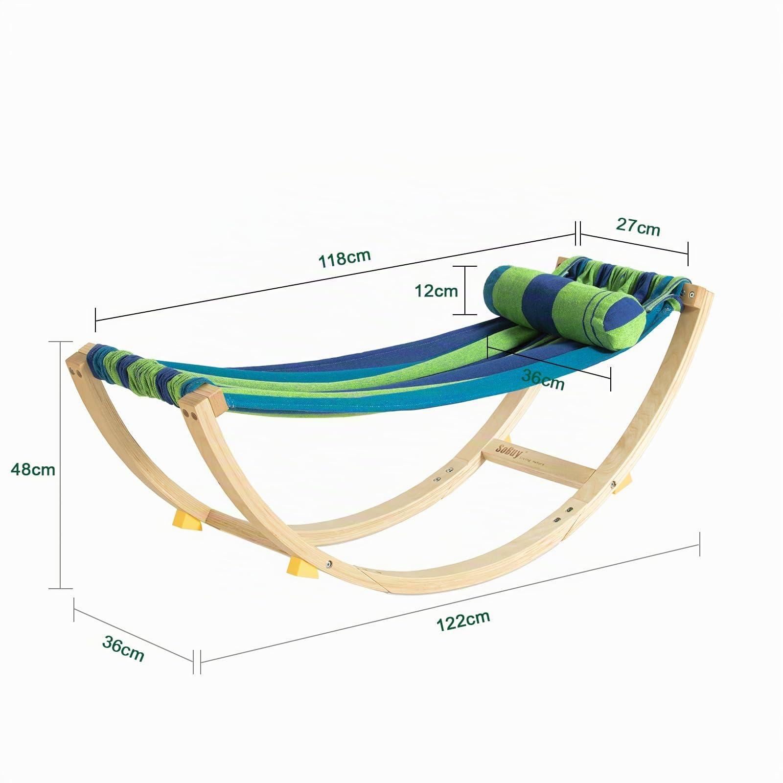 SoBuy Amaca da Giardino Sdraio a Dondolo per Bambini Poltroncina per Bambini Lettino Prendisole in Legno con Dispositivi di Sicurezza per Cameretta o Giardino 122x36x48cm KMB16-J