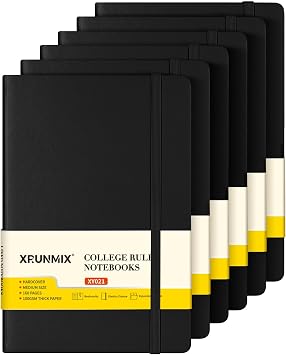 Lined Journals for Writing, A5 Notebooks 5.7 x 8 with 160 Pages, 100 GSM Premium Paper, Ribbon Bookmark, Elastic Band & Inner Pocket - Perfect for Work, Journaling, Note-Taking & Gifting Black - 6 Packs