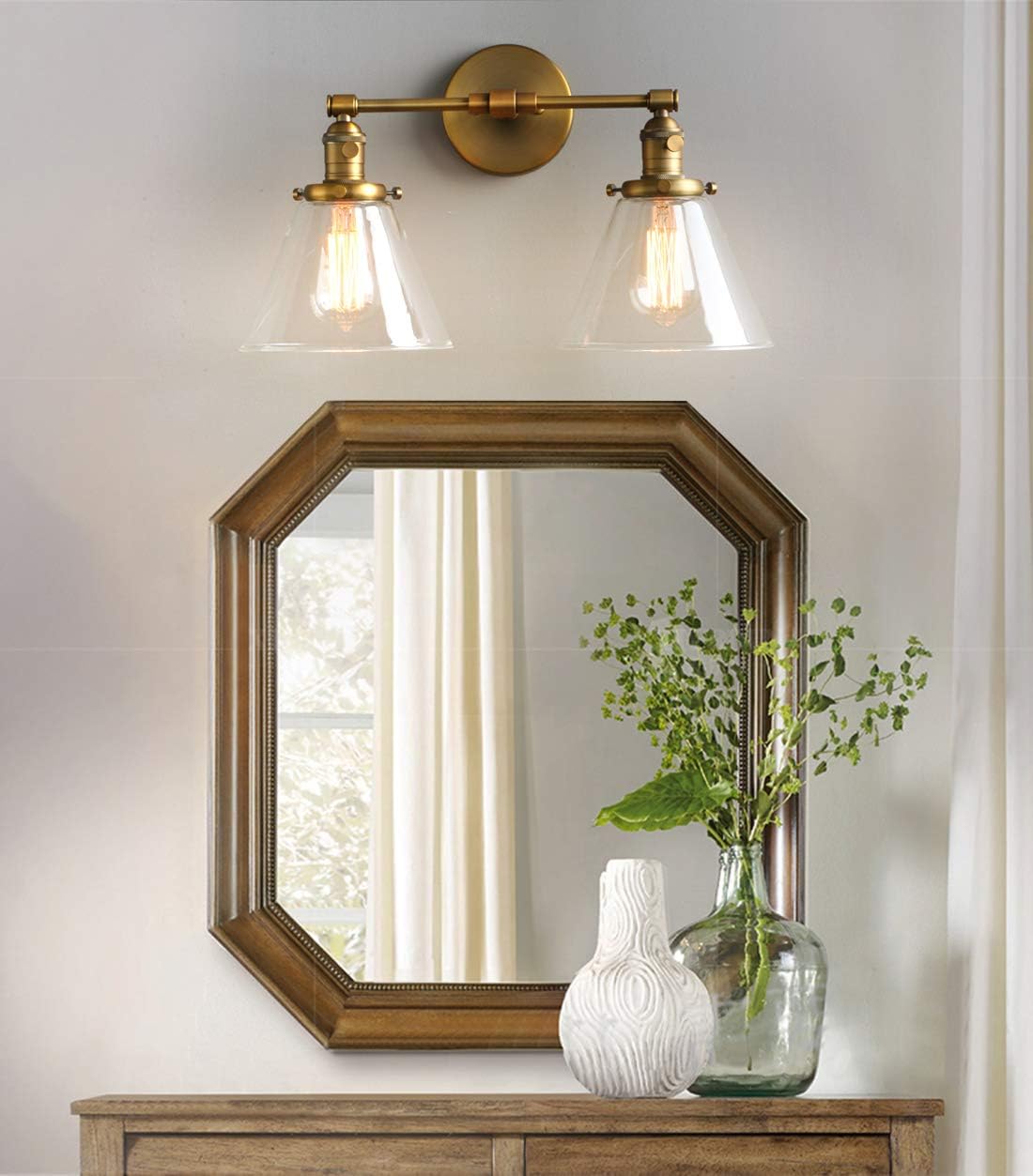 Phansthy Double Sconce Antique Industrial Wall Sconce Light with Dual 7.3 Inch Cone Canopy(Antique)