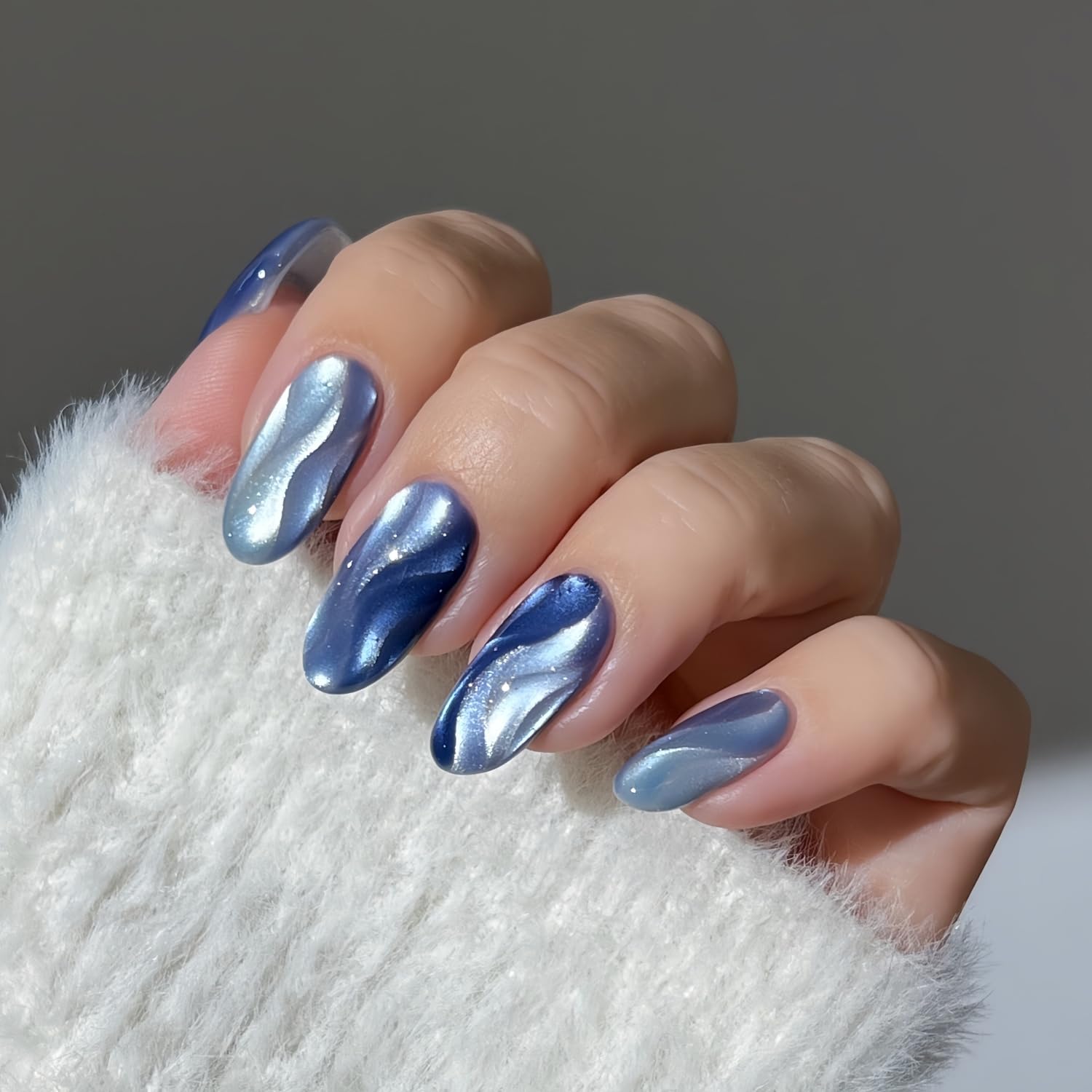 senvenski Jelly Glass Cat Eye Gel Nail Polish with Magnet 15ML Magnetic 3D Galaxy Holographic Glitter Translucent Sheer Color Gel Polish Salon Home DIY (Blue, MY1-009) image 2