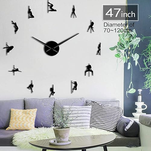Miniatura 2 de Pole Dance 3D DIY moderno reloj de pared decoración con números de espejo regalo para niña (negro)