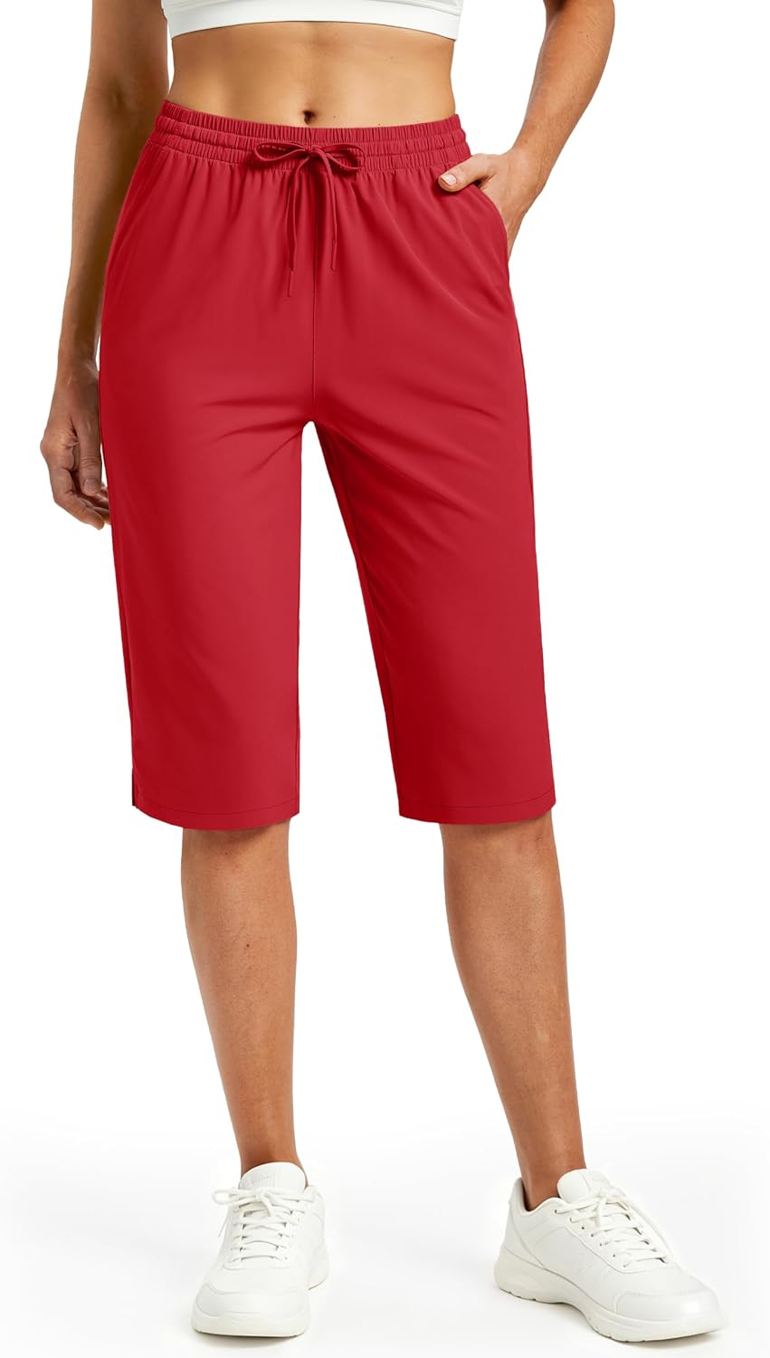 MAGCOMSEN Women's 15" Long Hiking Shorts with Pockets Lightweight Quick Dry Soft Below The Knee Capris for Women Casual