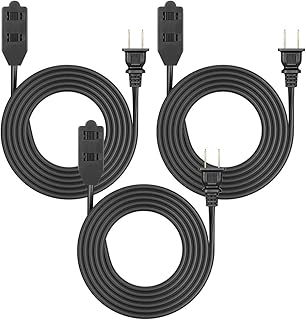 DEWENWILS 8 Foot Extension Cord, 16 AWG SPT-2 Power Cable for Indoor Use, 2 Prong Outlets Plugs, NEMA 1-15P to NEMA 1-15R, Black, UL Listed, 3 Pack
