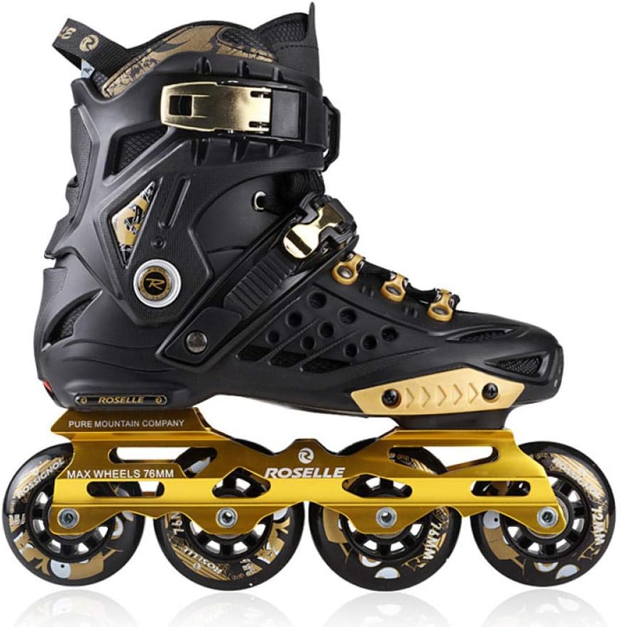 Inline Skate Outdoor Indoor Male and Female Roller Skates Suitable for Boys and Girls Beginners/Black Gold (US4)