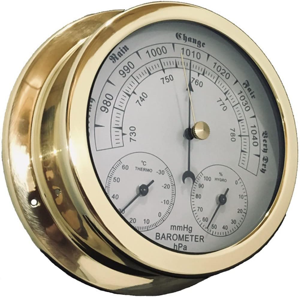 Amazon.co.jp 気圧計 5.6"アネロイドバロメーターの気象観測所、3分の1温度湿度と空気圧、航海、航空、登山、農業、家庭用