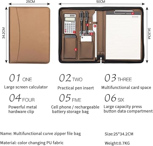 Miniatura 5 de Cartera de negocios de alta calidad con cremallera organizador de cartera de piel sintética para documentos tamaño carta tarjetero de visita hombres
