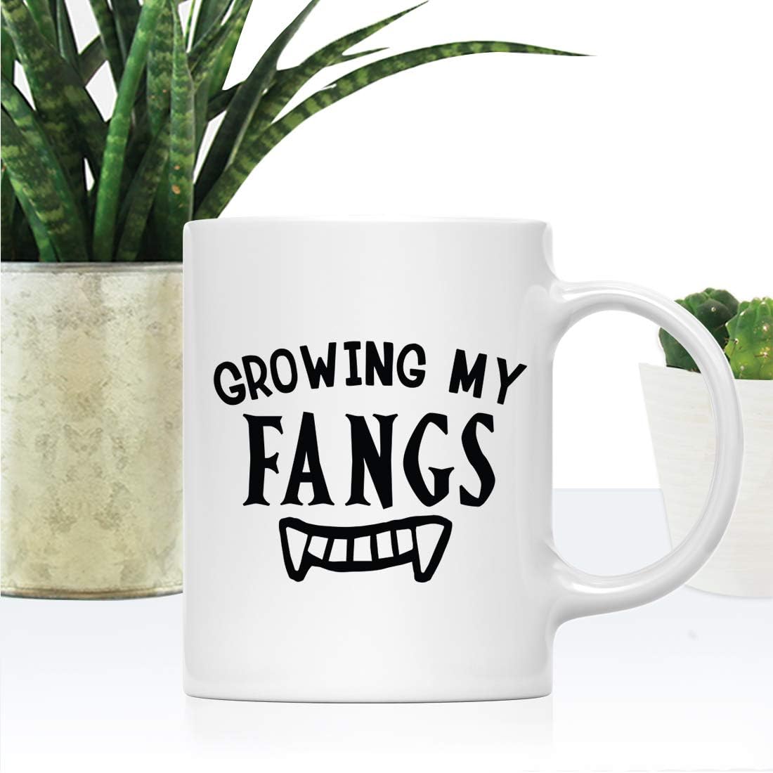Andaz Press Funny Halloween 11oz. Ceramic Coffee Tea Mug Gift, Growing My Fangs, Teeth Graphic, 1-Pack