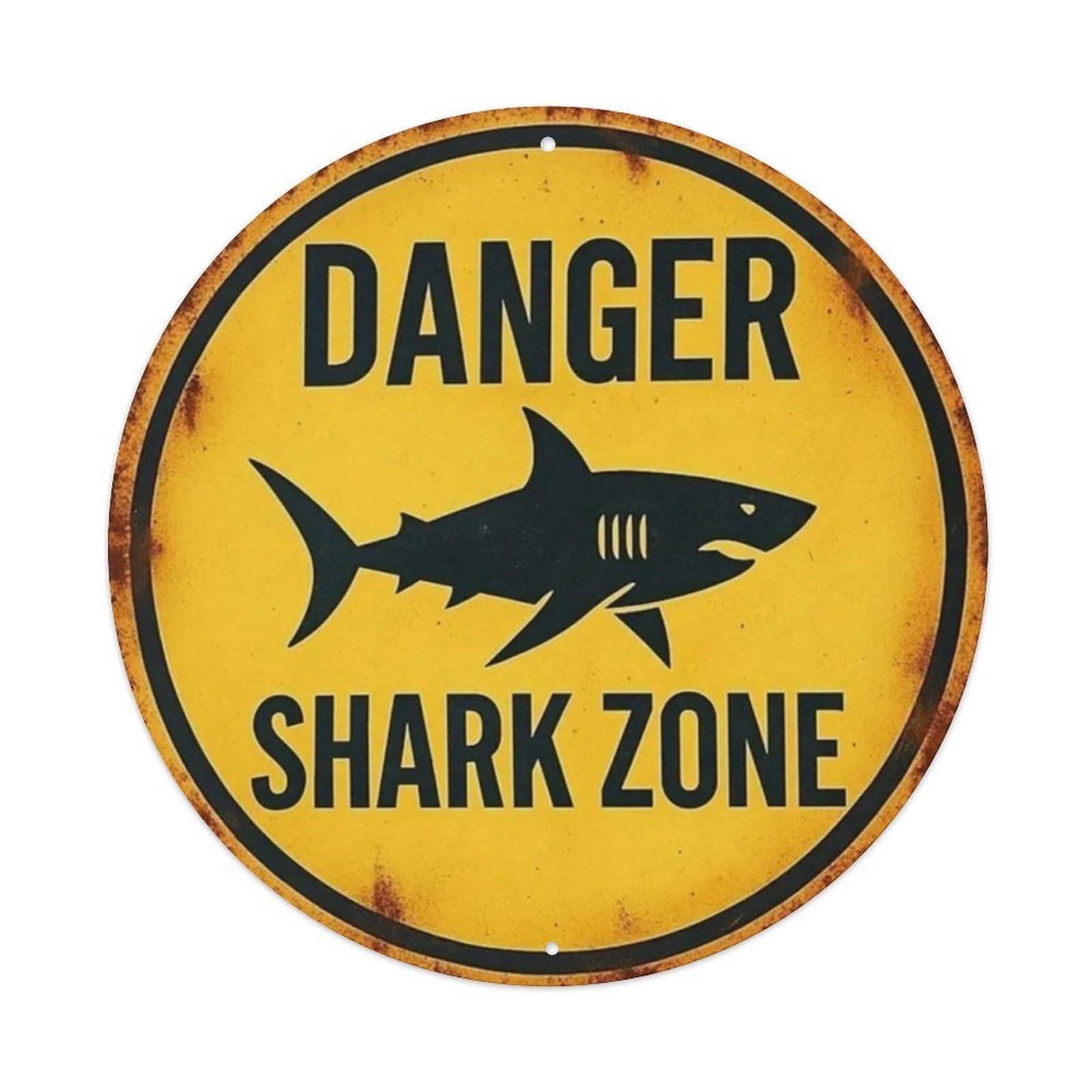 Shark Danger Zone Warning Round Tin Sign Vintage Metal Sign Home Bar Garden Wall Decor Metal Poster 8x8 Inch