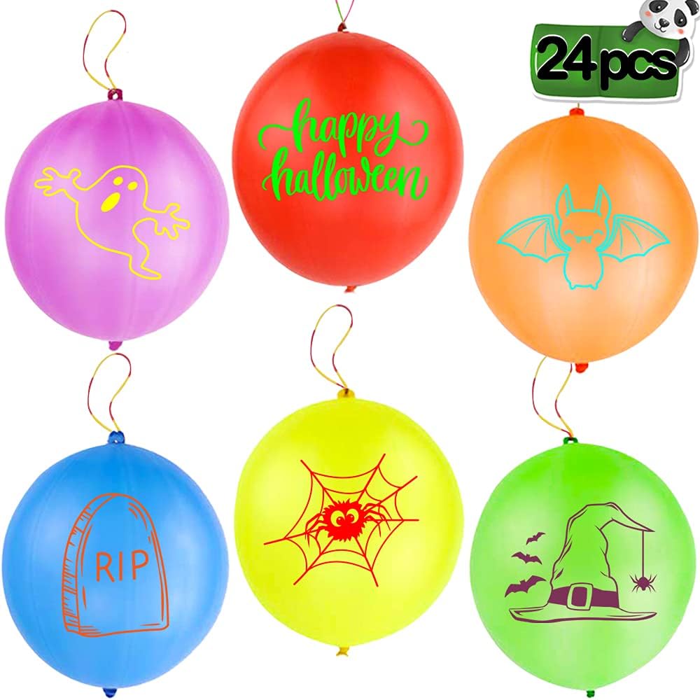 24PCS Halloween Punch Balloons, Trick or Treat Game Toys for Kids, Punching Balloon Party Favor Supplies Decorations