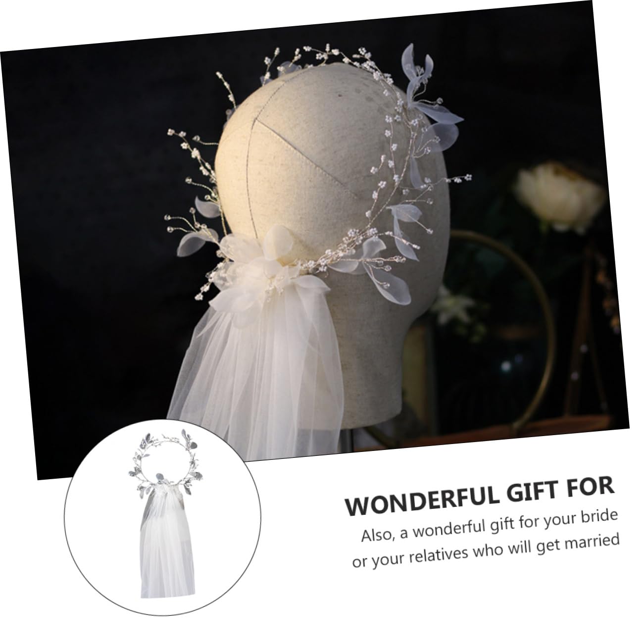 PACKOVE Brautschleier Zarter Schleier Eleganter aus Gauze mit Perlenkranz in Weiß für Brautstil bei Hochzeit für Hochzeitsfotos und Festliche Anlässe