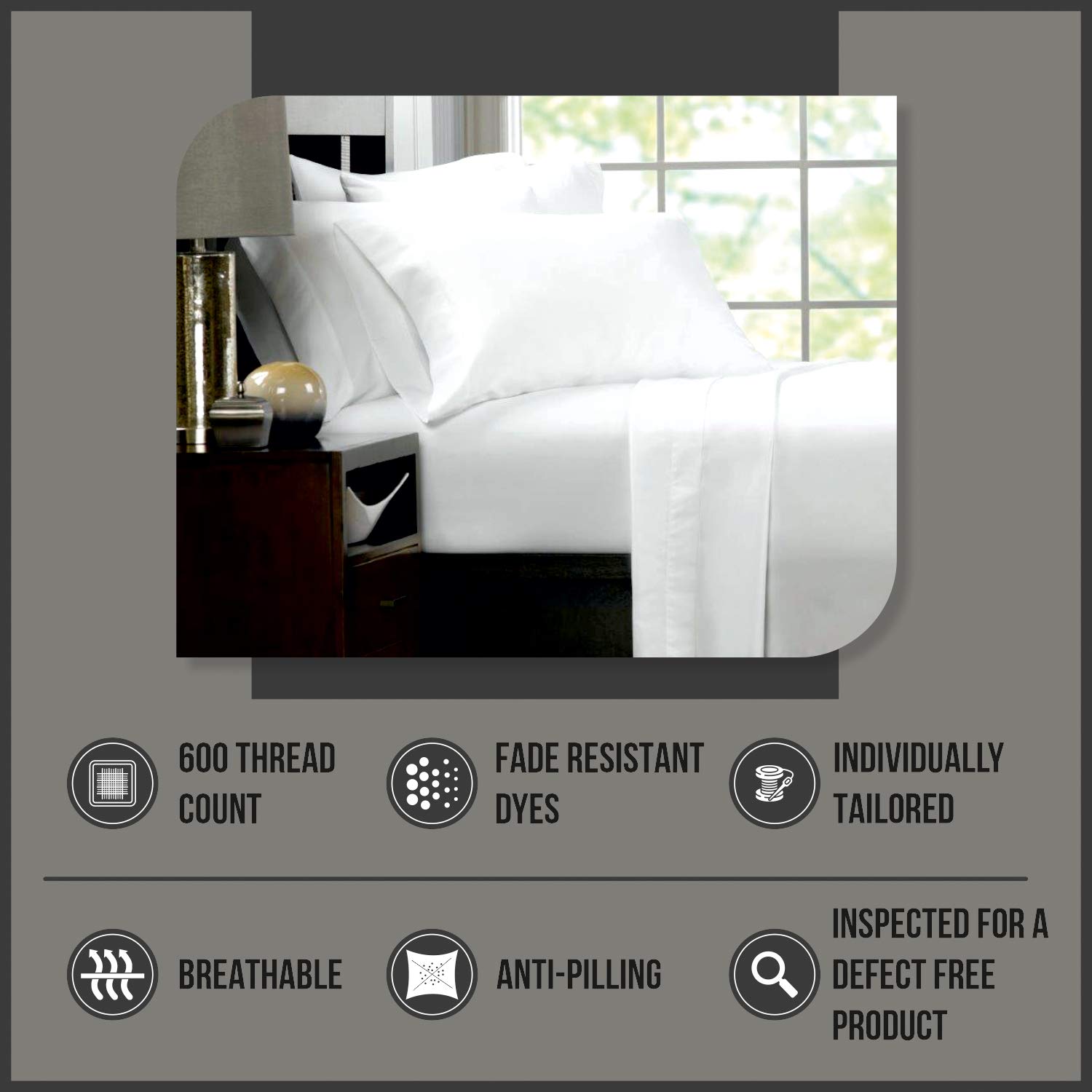 CCWB Pillow Covers Set of 2 Striped 600 Thread Count 100% Egyptian Cotton Excellent Comfort & Breathable Pillowcases (No Insert) (Standard, White Stripe) 1