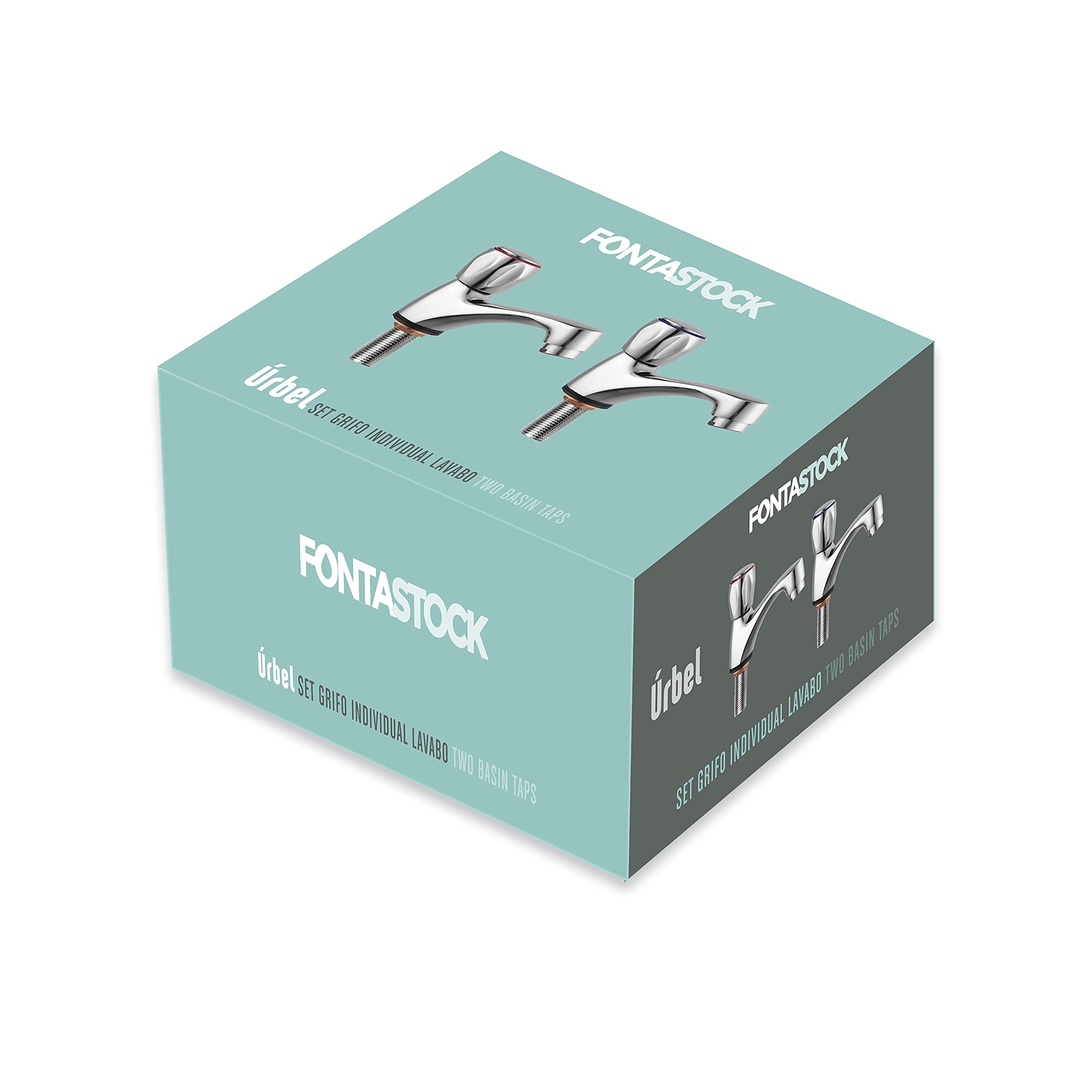 Fontastock URBEL FSKFGB004 Set de 2 grifos Individuales para Lavabo, Agua fría/Agua Caliente, Soportes de fijación, maneta de Zinc y Cuerpo de latón