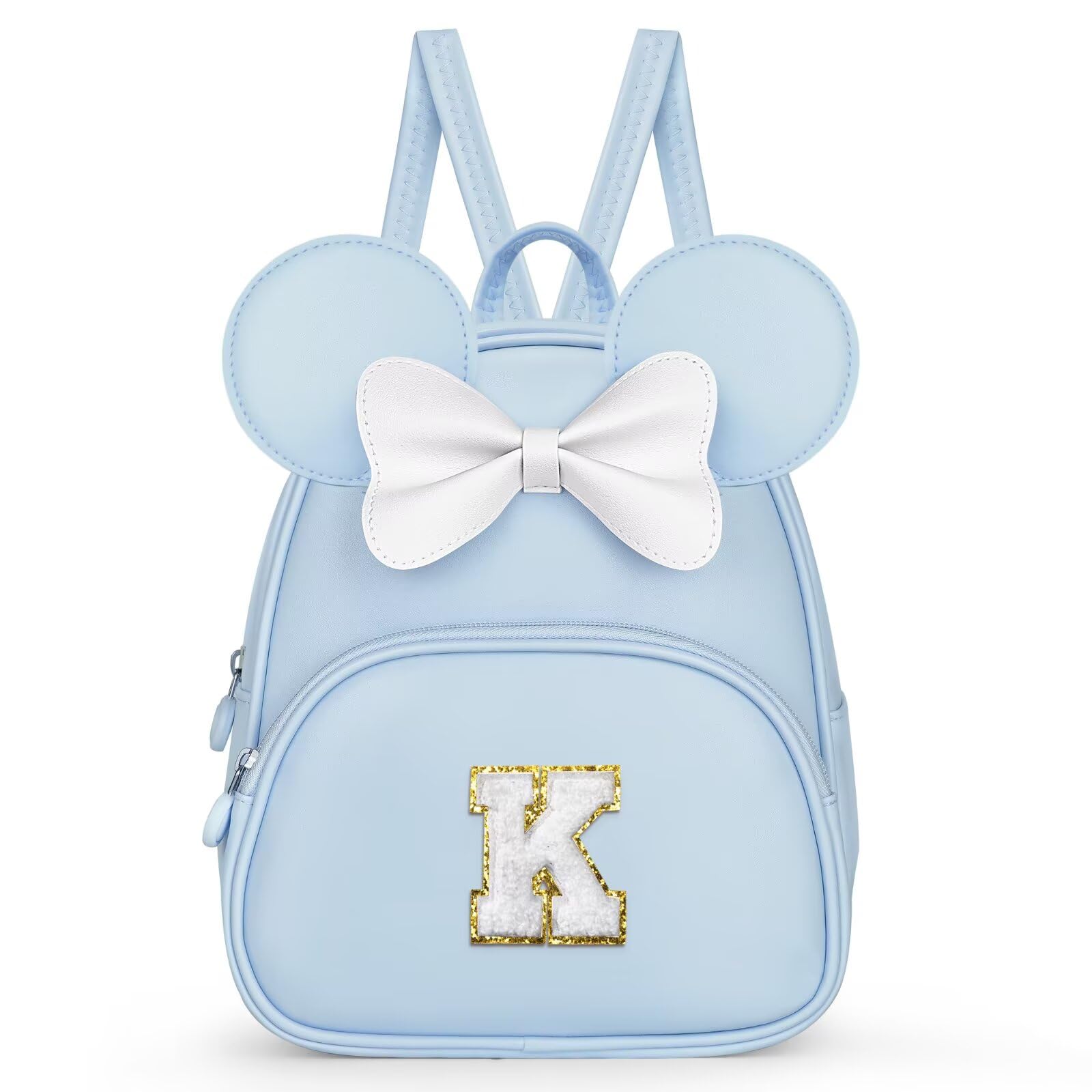 QLOVEA Toddler Backpack for Girls Kids - Kindergarten Backpack for Girls with Cute Bow, Backpacks for Teen Girl Kids Birthday Gifts, Initial Blue K
