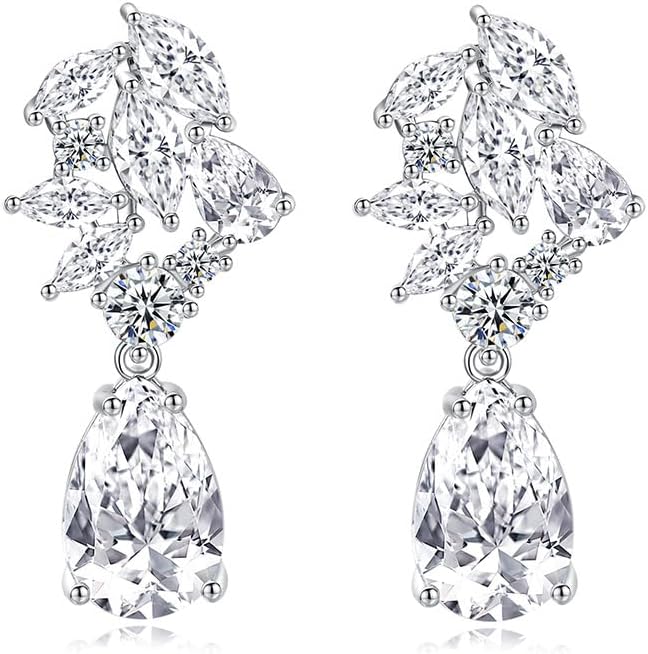 14K Gold Moissanite Drop Dangle Earrings in D-color VVS1 Clarity, Dainty Long Water Drop Earrings for Wedding, Ideal for Bride