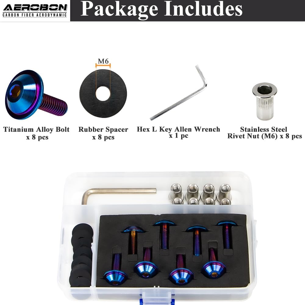 AeroBon GR5 Titanium Bolt Kit M6 x 20mm Button Head 18mm Wide Head for Engine Bay Exterior Trim Body Panels Dress Up Hardware (Burnt Blue)