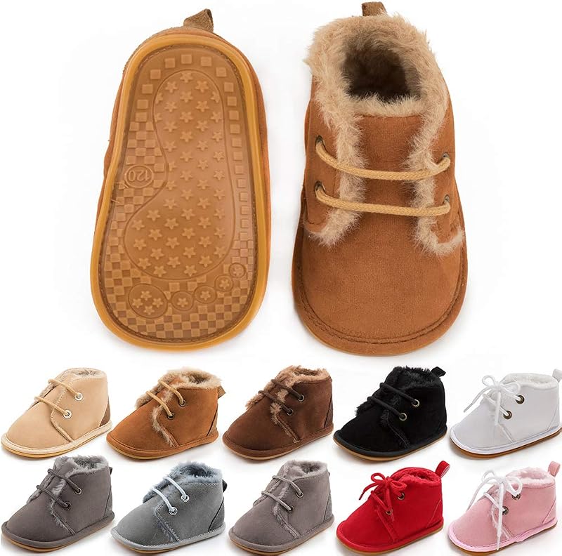 Baby Booties Newborn Infant Unisex Baby Girls Boys Velvet Rubber Anit-Slip Sole Shoes Toddler Fleece Cozy Winter Warm Prewalker Boots
