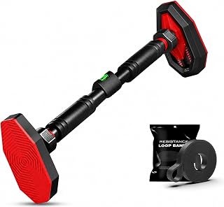 Door Frame Pull Rod, Adjustable 76-100cm Door Opening Bar with No Screw Installation, Level Indicator, Gear Lock and Spring Stabilizer Pads, Hook Up Bar for Home Gym Upper Body Training