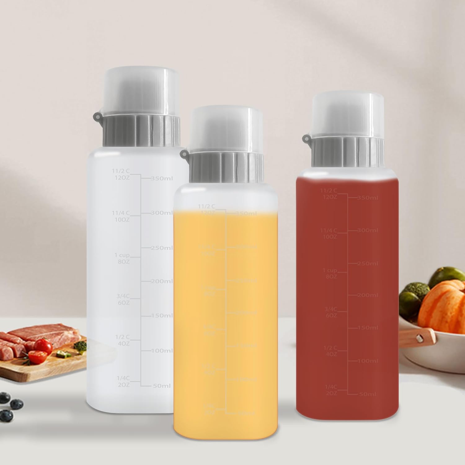 6 plastic squeeze bottles|12 oz|6 packs|with funnel|refillable seasonings 5-hole container with lid syrup spray bottle Sauce dispenser|Seasonings, olive oil, liquid spray bottle