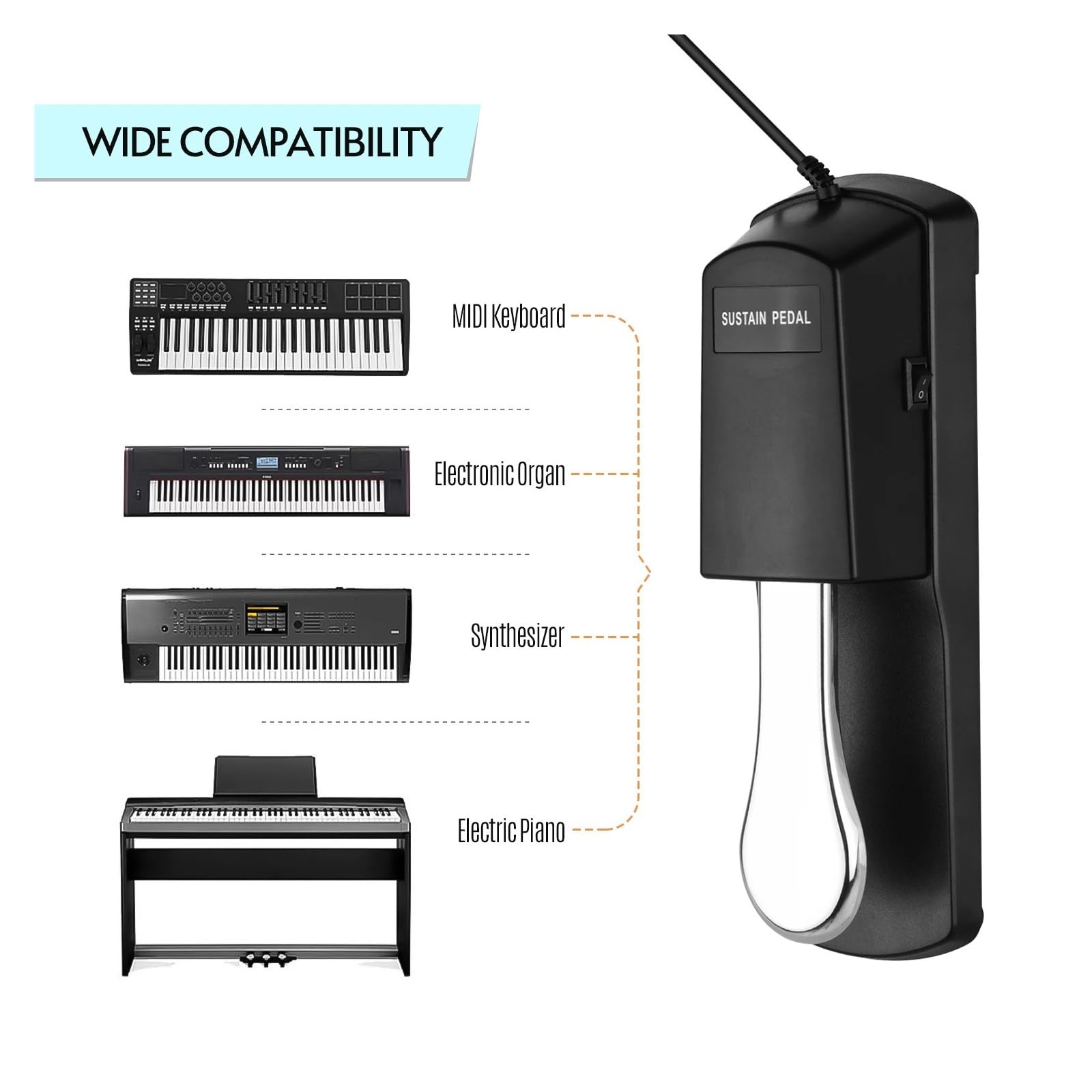 Pedal de sostenido for piano de 6,35 mm, compatible con Yamaha