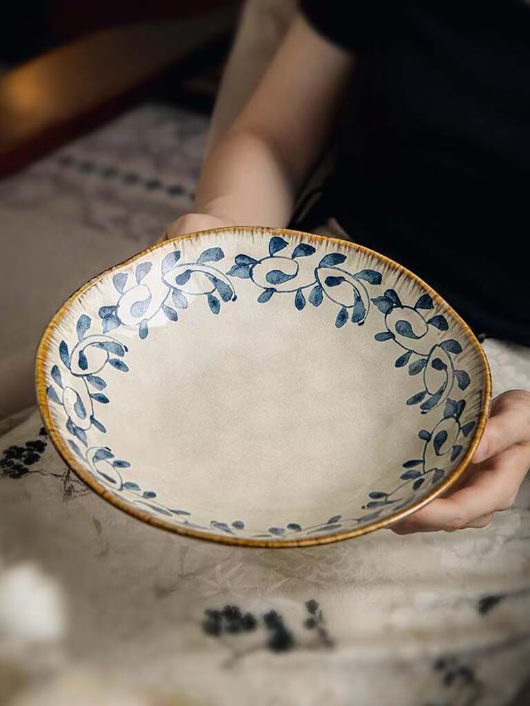 Cuenco de ceic irregular de 920 ml, plato profundo para uso doméstico, cocido a alta temperatura, plato de servir Ele para ensalada, pasta y postres