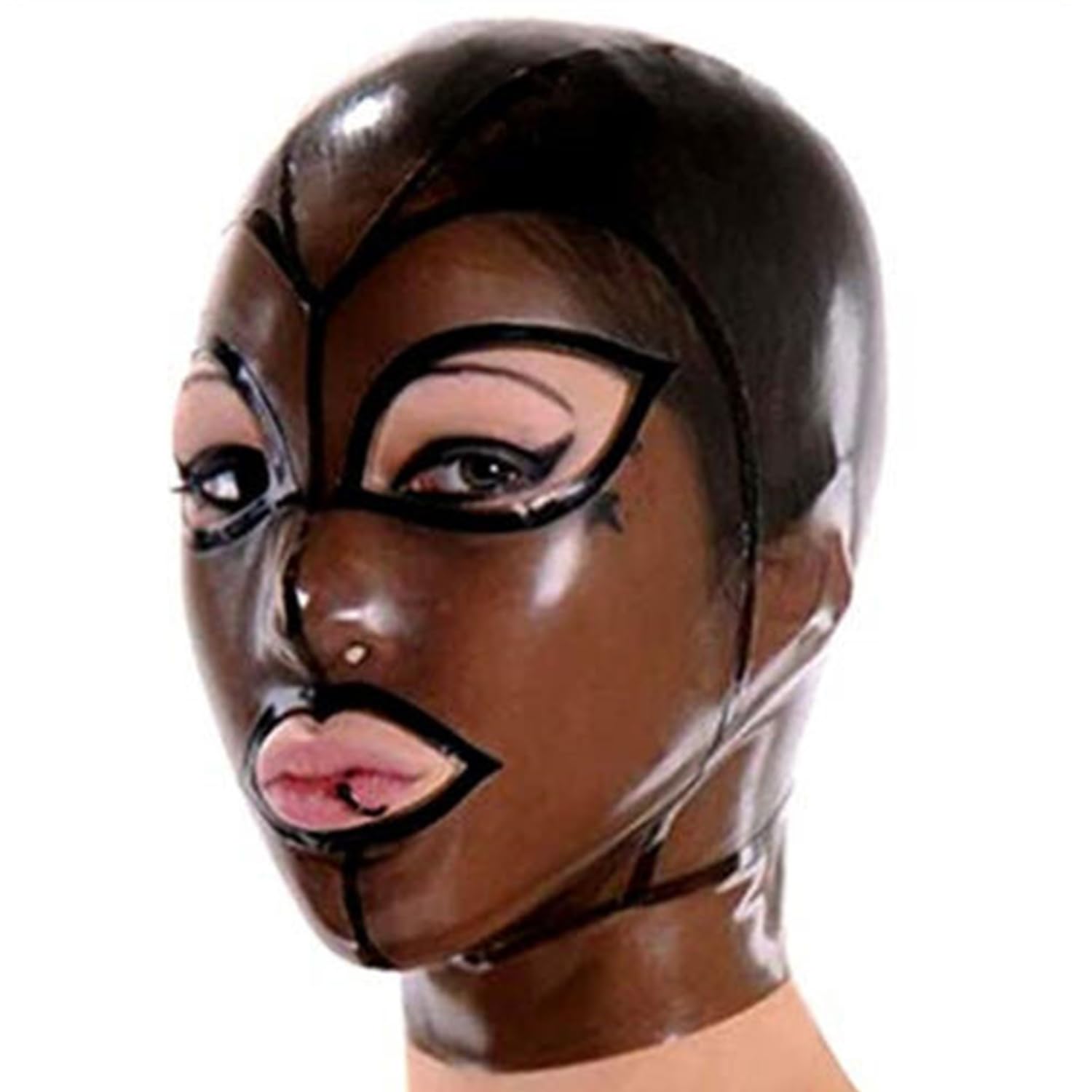 WXLPCGO Latex Hood transparent Full Face Mask Open Eyes Mouth BDSM Fetish Adjustable with Back Zipper for Cosplay(Size:XL-70CM)