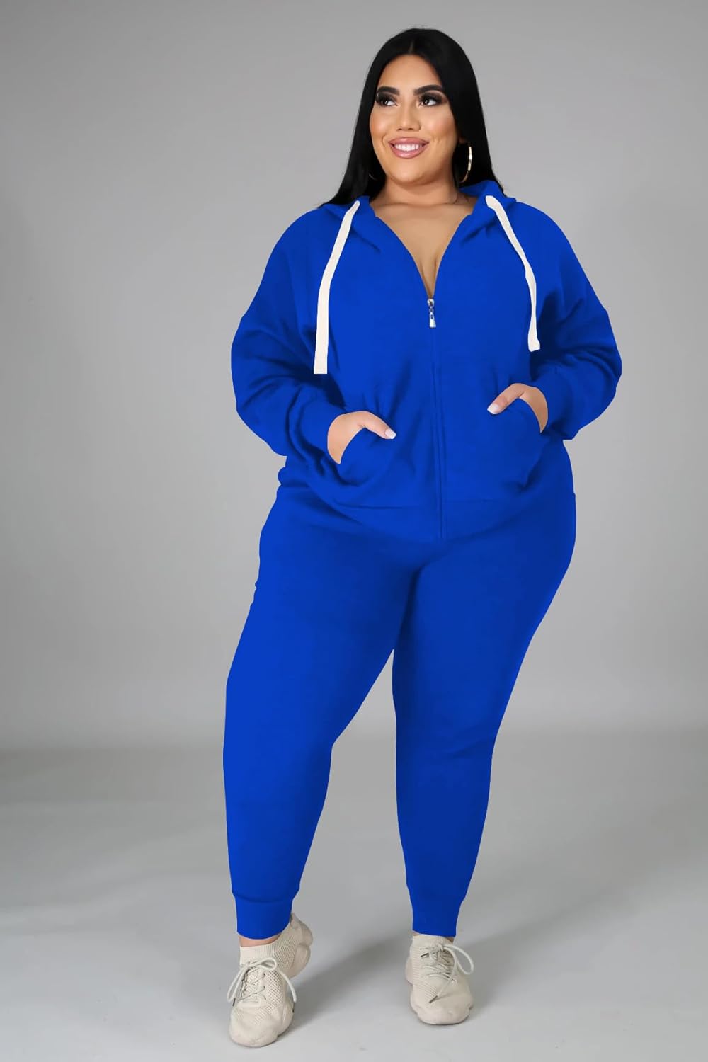 YeGine Womens Plus Size Two Piece Outfits Sweatsuits Casual Long Sleeve Set With Pockets - Image 3