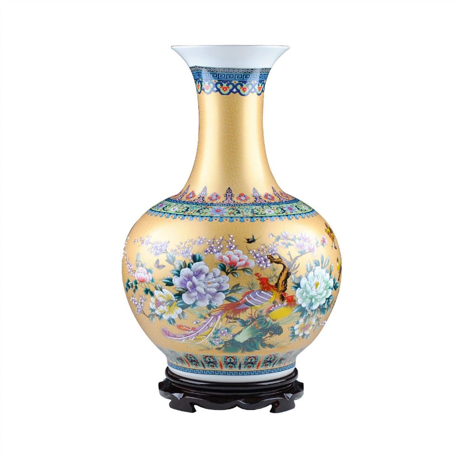 asdchZen Vases,Exquisite Porcelain Floor Large Vase Ornaments Large Enamel Colored Ceramic Ornament Vase With Base