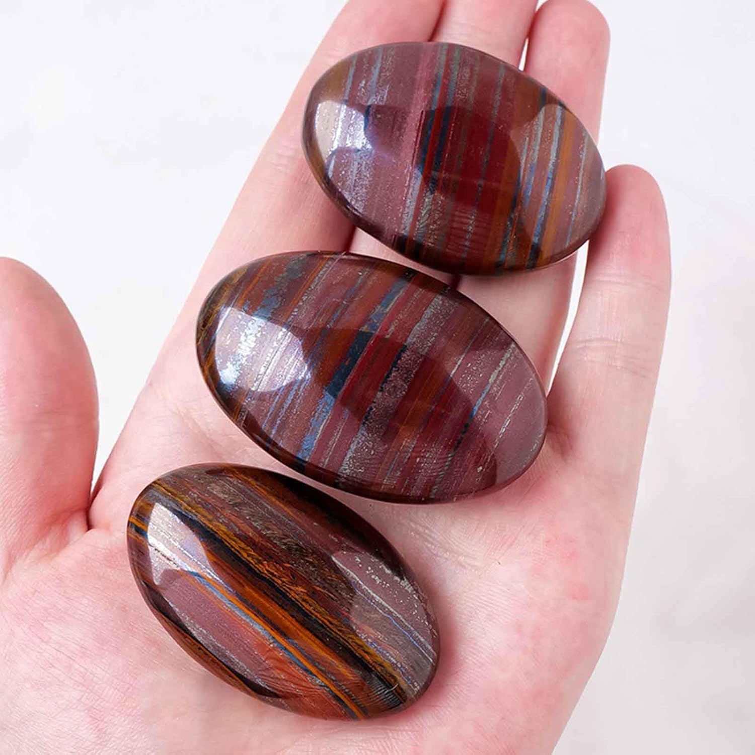 Red Iron Tiger Eye Stone Palm Stone Pocket Massage Worry Stone for Natural Body Chakra Balancing Reiki Healing Stones,6cm