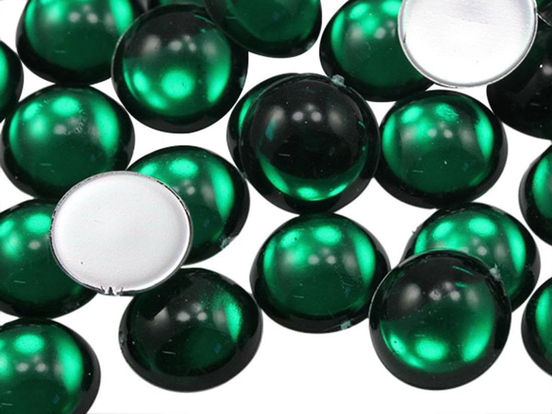Allstarco Green Emerald .Md 11Mm Flat Back Acrylic Round Cabochons Plastic Pearl Gems For Jewelry Making Costume Making Cosplay Jewels Embelishments - 50 Pieces