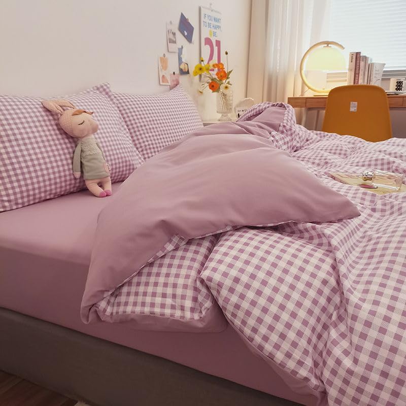 Housse de couette 200x200 carreaux imprimés lit double enfant