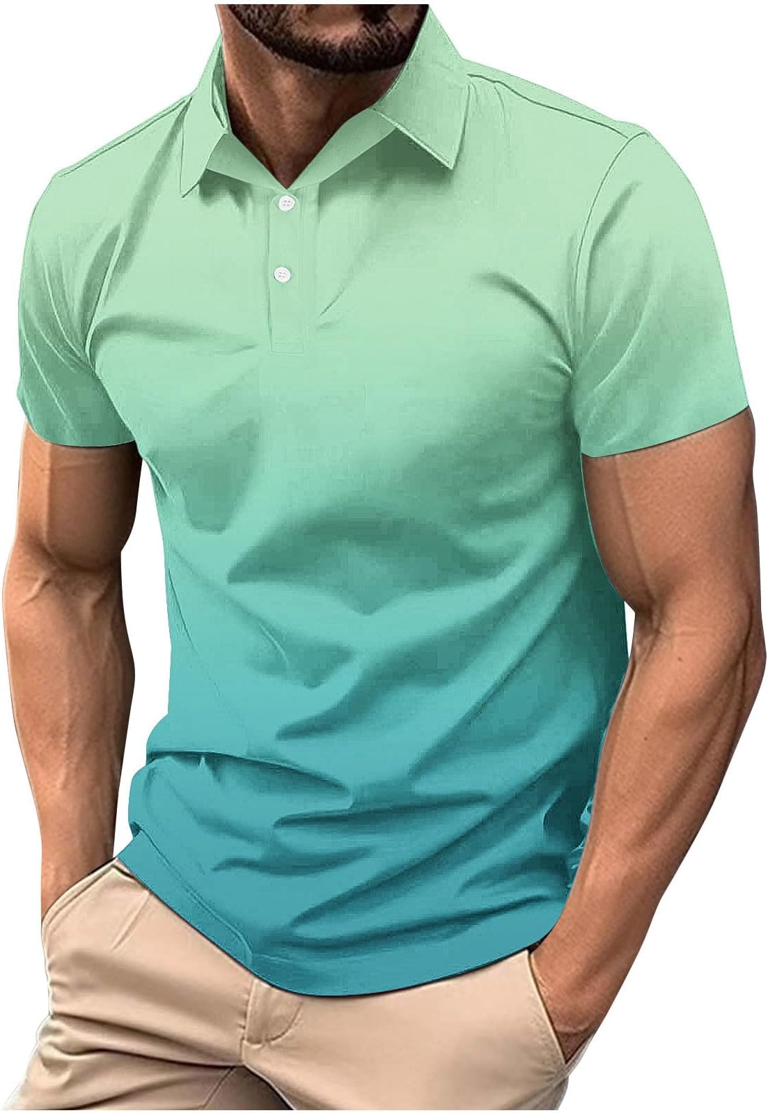 Polo Golf Shirts for Men Short Sleeve Casual Solid V Neck Button Down Shirt Casual Henley Tops Summer Beach Tees